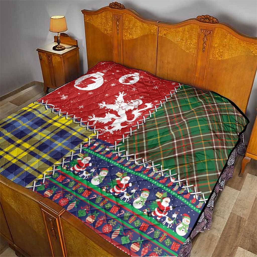 Scottish Christmas Quilt Scotland Lion and Xmas Elements Patch Style - Wonder Print Shop