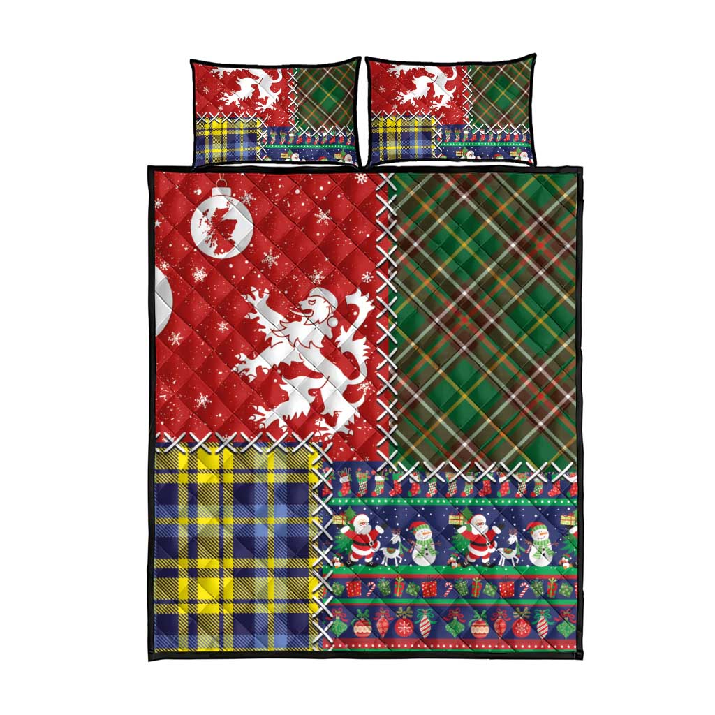 Scottish Christmas Quilt Bed Set Scotland Lion and Xmas Elements Patch Style - Wonder Print Shop