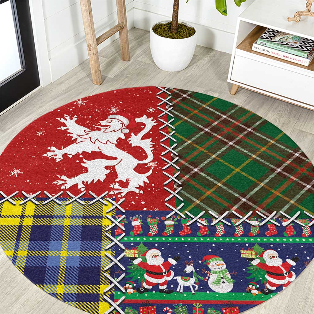 Scottish Christmas Round Carpet Scotland Lion and Xmas Elements Patch Style - Wonder Print Shop