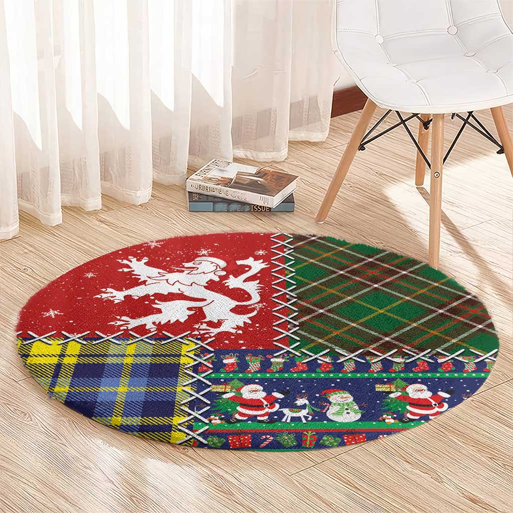 Scottish Christmas Round Carpet Scotland Lion and Xmas Elements Patch Style - Wonder Print Shop
