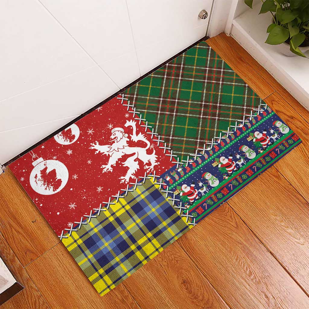 Scottish Christmas Rubber Doormat Scotland Lion and Xmas Elements Patch Style - Wonder Print Shop