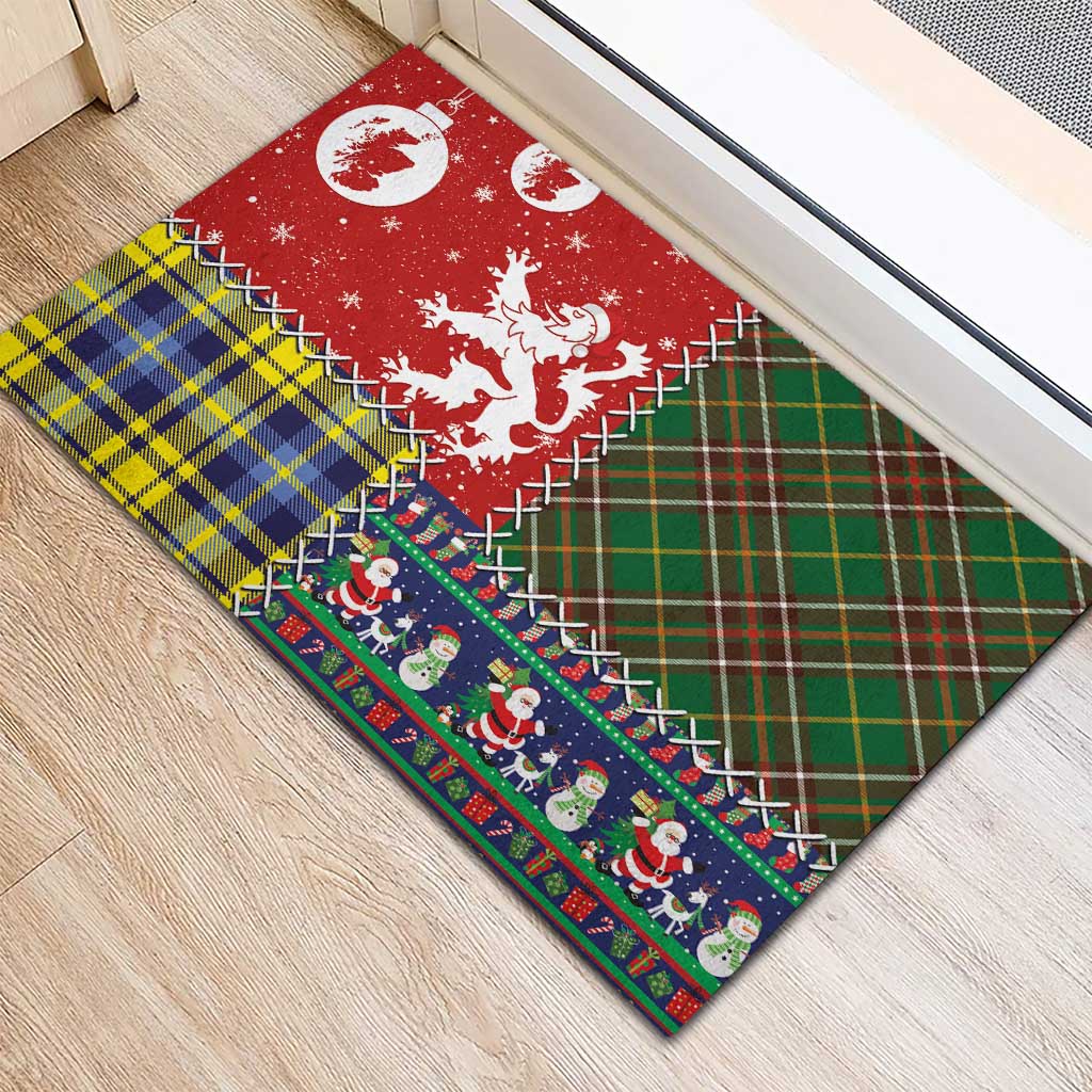 Scottish Christmas Rubber Doormat Scotland Lion and Xmas Elements Patch Style - Wonder Print Shop
