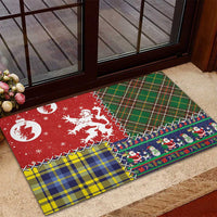 Scottish Christmas Rubber Doormat Scotland Lion and Xmas Elements Patch Style - Wonder Print Shop