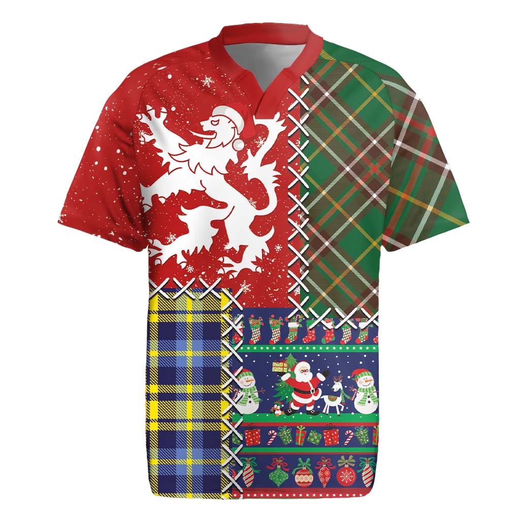 Scottish Christmas Rugby Jersey Scotland Lion and Xmas Elements Patch Style - Wonder Print Shop