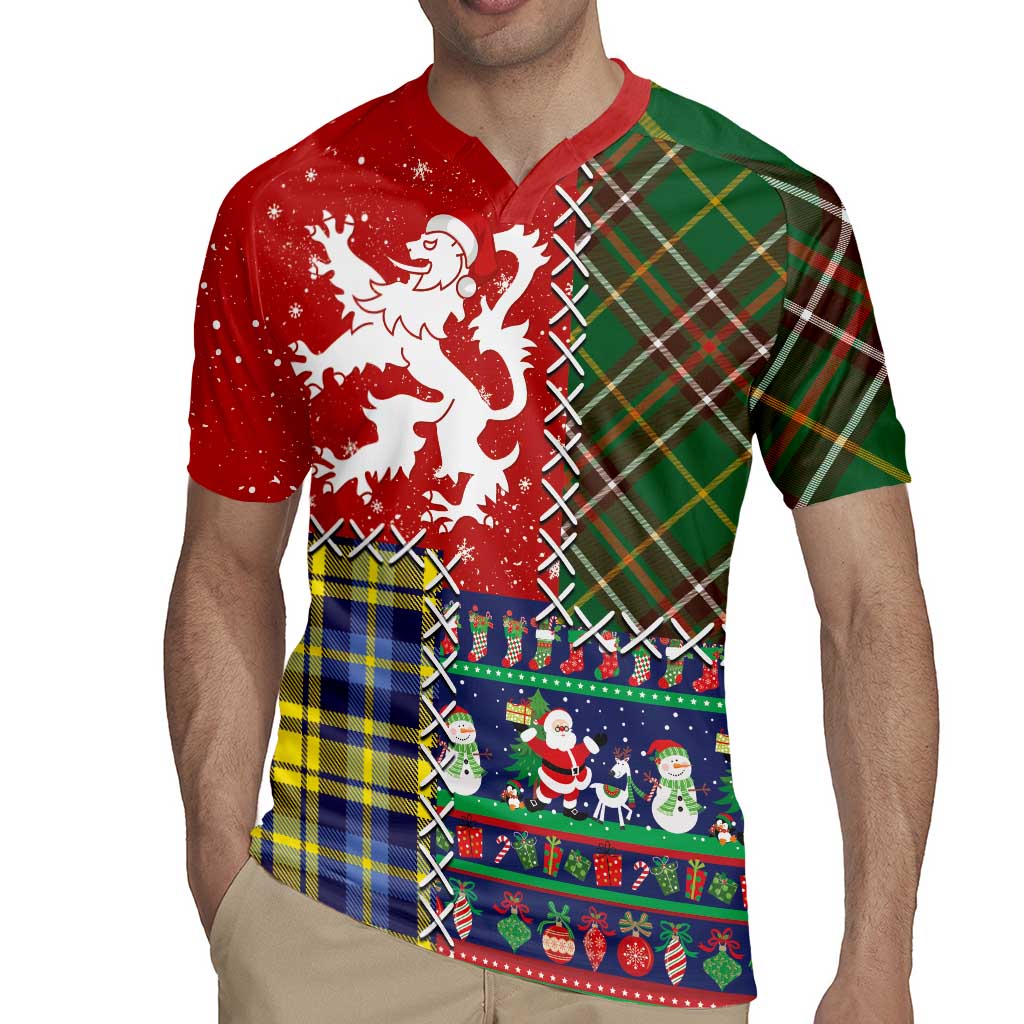 Scottish Christmas Rugby Jersey Scotland Lion and Xmas Elements Patch Style - Wonder Print Shop