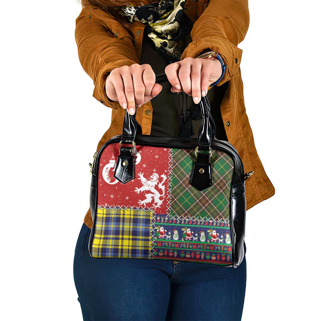 Scottish Christmas Shoulder Handbag Scotland Lion and Xmas Elements Patch Style - Wonder Print Shop