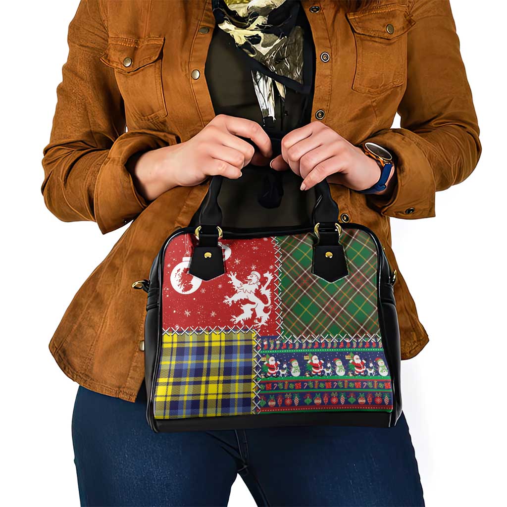 Scottish Christmas Shoulder Handbag Scotland Lion and Xmas Elements Patch Style - Wonder Print Shop