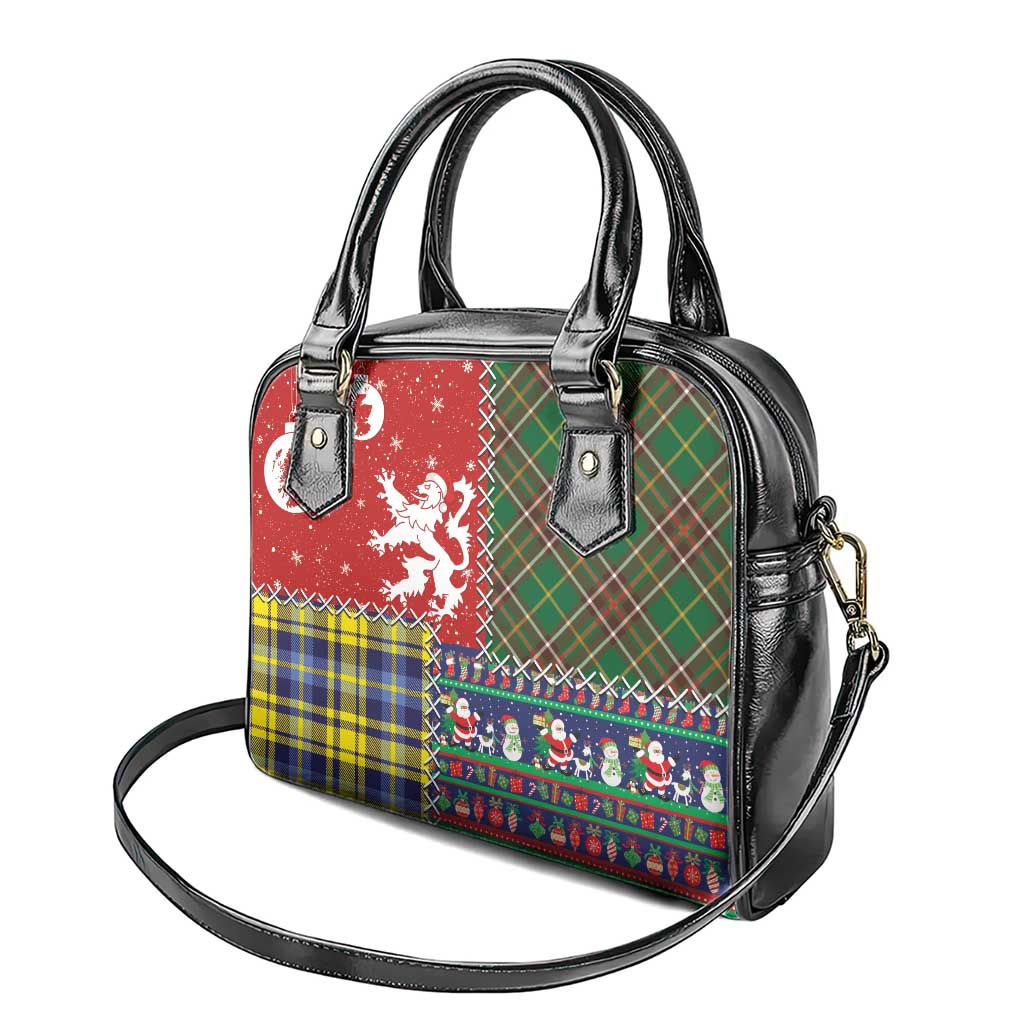 Scottish Christmas Shoulder Handbag Scotland Lion and Xmas Elements Patch Style - Wonder Print Shop