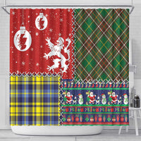 Scottish Christmas Shower Curtain Scotland Lion and Xmas Elements Patch Style - Wonder Print Shop