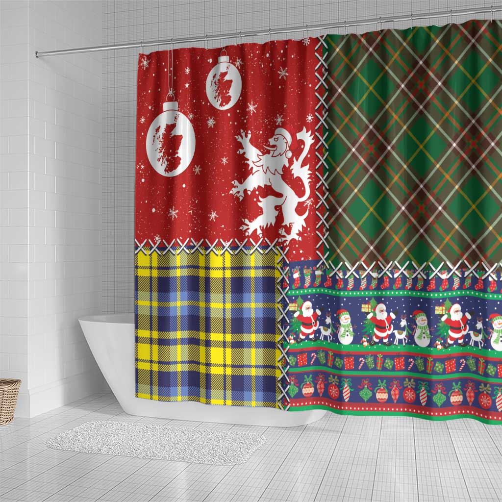 Scottish Christmas Shower Curtain Scotland Lion and Xmas Elements Patch Style - Wonder Print Shop