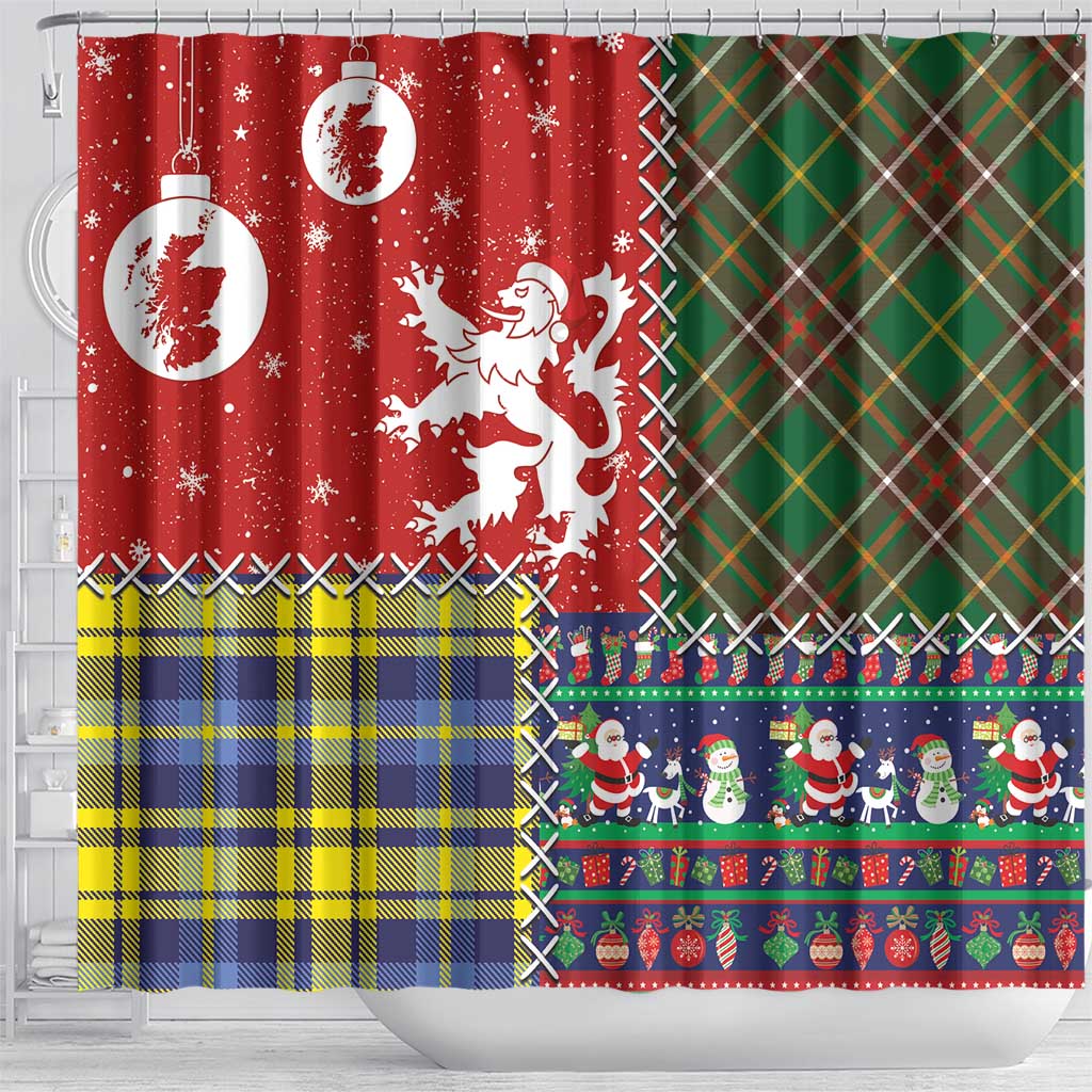 Scottish Christmas Shower Curtain Scotland Lion and Xmas Elements Patch Style - Wonder Print Shop