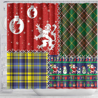 Scottish Christmas Shower Curtain Scotland Lion and Xmas Elements Patch Style - Wonder Print Shop