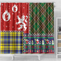 Scottish Christmas Shower Curtain Scotland Lion and Xmas Elements Patch Style - Wonder Print Shop