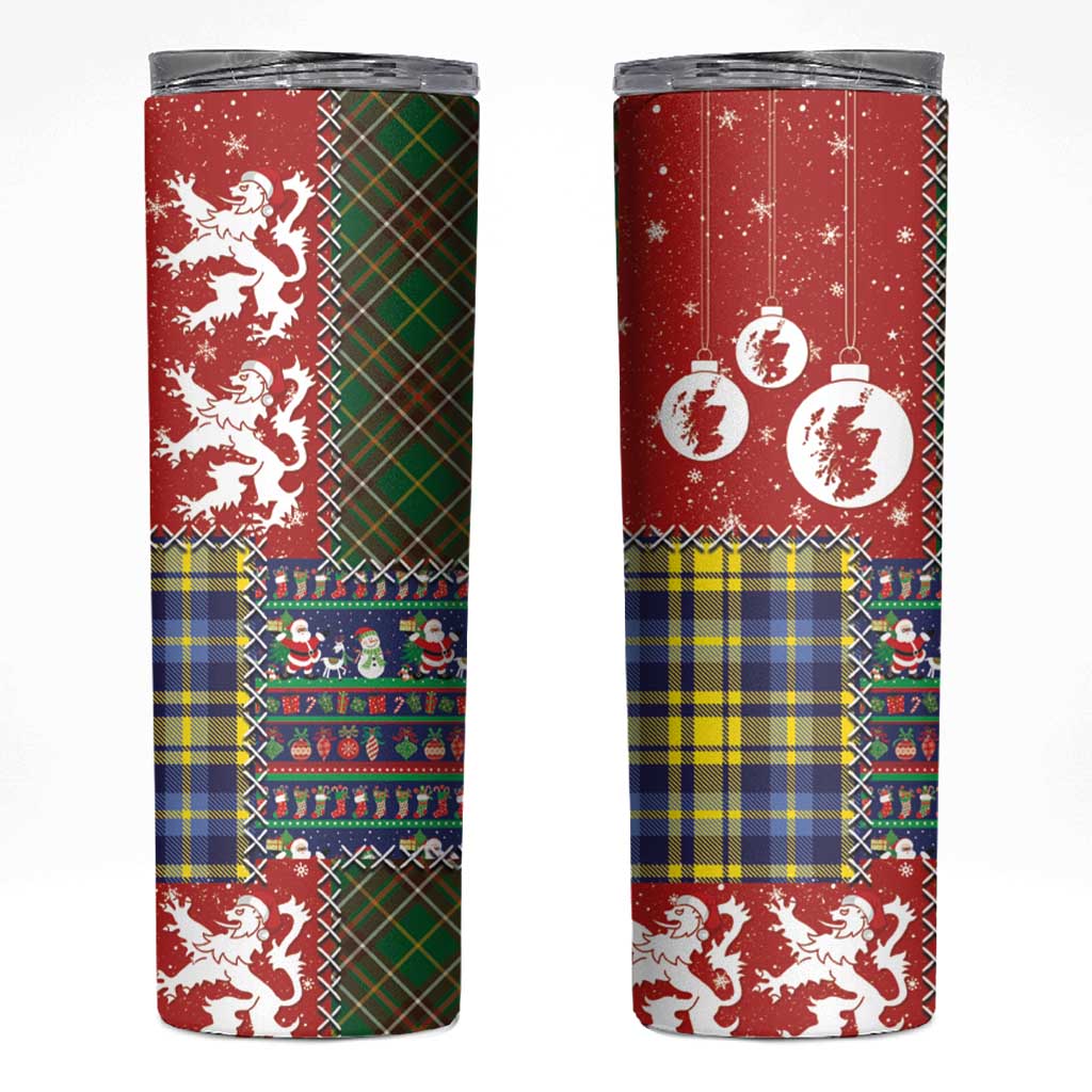 Scottish Christmas Skinny Tumbler Scotland Lion and Xmas Elements Patch Style - Wonder Print Shop