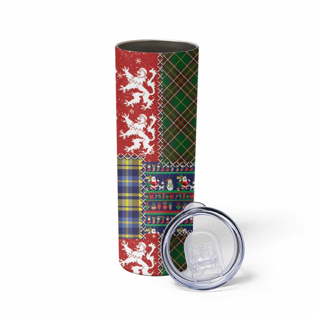 Scottish Christmas Skinny Tumbler Scotland Lion and Xmas Elements Patch Style - Wonder Print Shop
