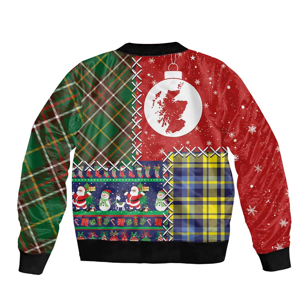 Scottish Christmas Sleeve Zip Bomber Jacket Scotland Lion and Xmas Elements Patch Style - Wonder Print Shop