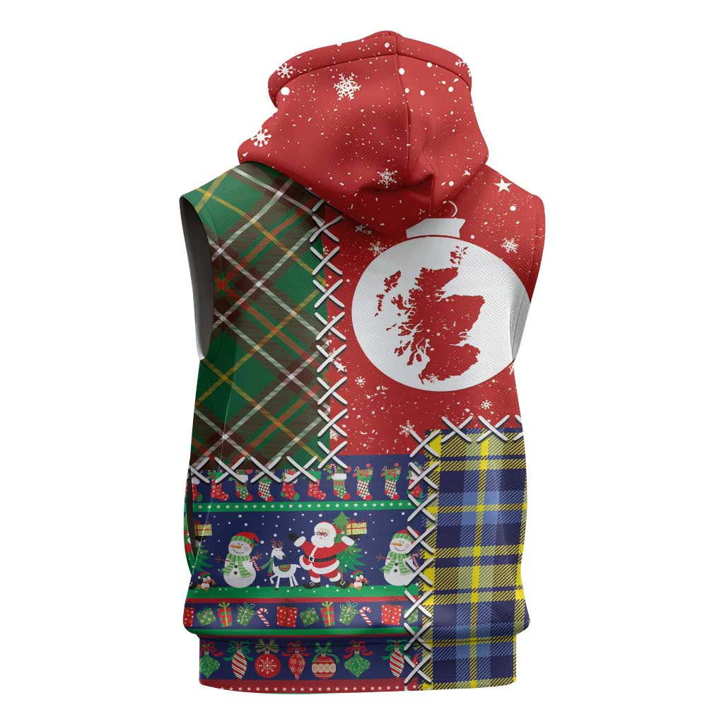 Scottish Christmas Sleeveless Hoodie Scotland Lion and Xmas Elements Patch Style - Wonder Print Shop