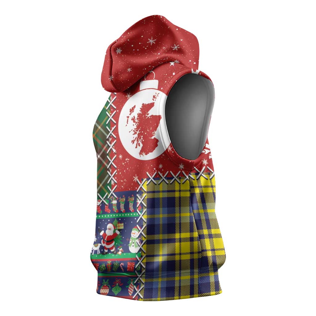 Scottish Christmas Sleeveless Hoodie Scotland Lion and Xmas Elements Patch Style - Wonder Print Shop