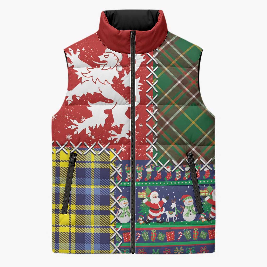 Scottish Christmas Sleeveless Puffer Jacket Scotland Lion and Xmas Elements Patch Style - Wonder Print Shop