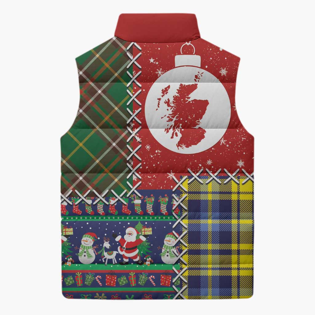 Scottish Christmas Sleeveless Puffer Jacket Scotland Lion and Xmas Elements Patch Style - Wonder Print Shop