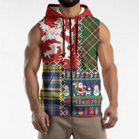 Scottish Christmas Sleeveless Zip Hoodie Scotland Lion and Xmas Elements Patch Style - Wonder Print Shop
