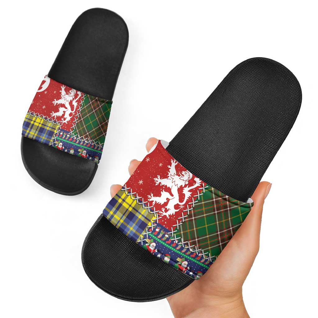 Scottish Christmas Slide Sandals Scotland Lion and Xmas Elements Patch Style - Wonder Print Shop