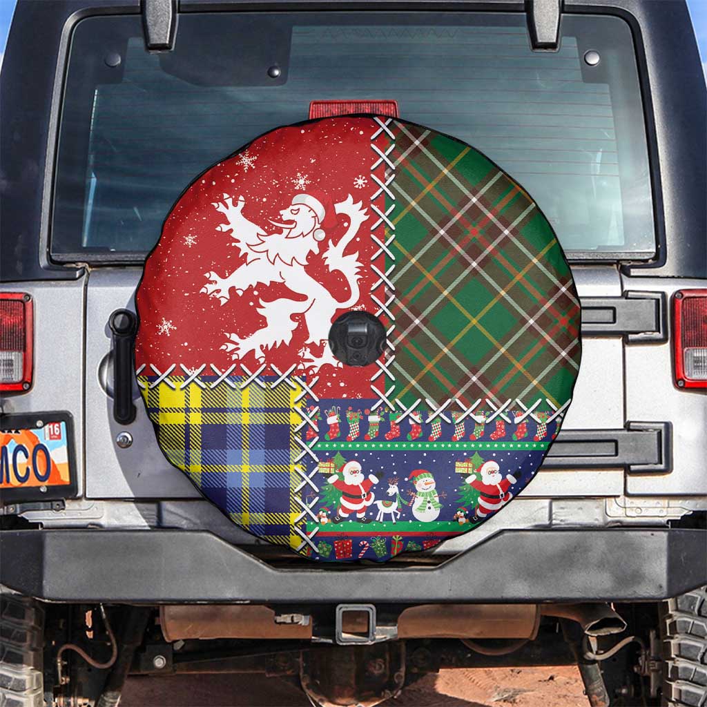 Scottish Christmas Spare Tire Cover Scotland Lion and Xmas Elements Patch Style - Wonder Print Shop