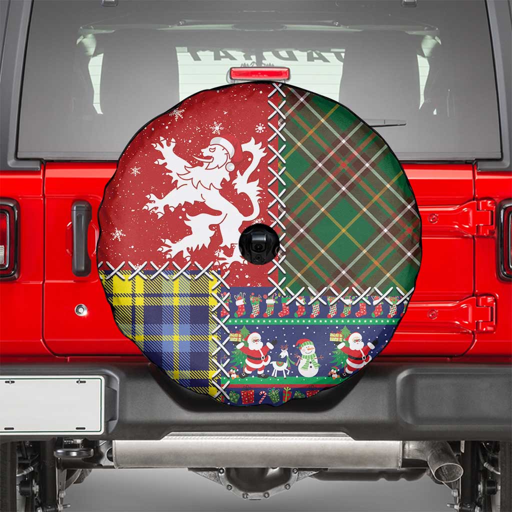 Scottish Christmas Spare Tire Cover Scotland Lion and Xmas Elements Patch Style - Wonder Print Shop