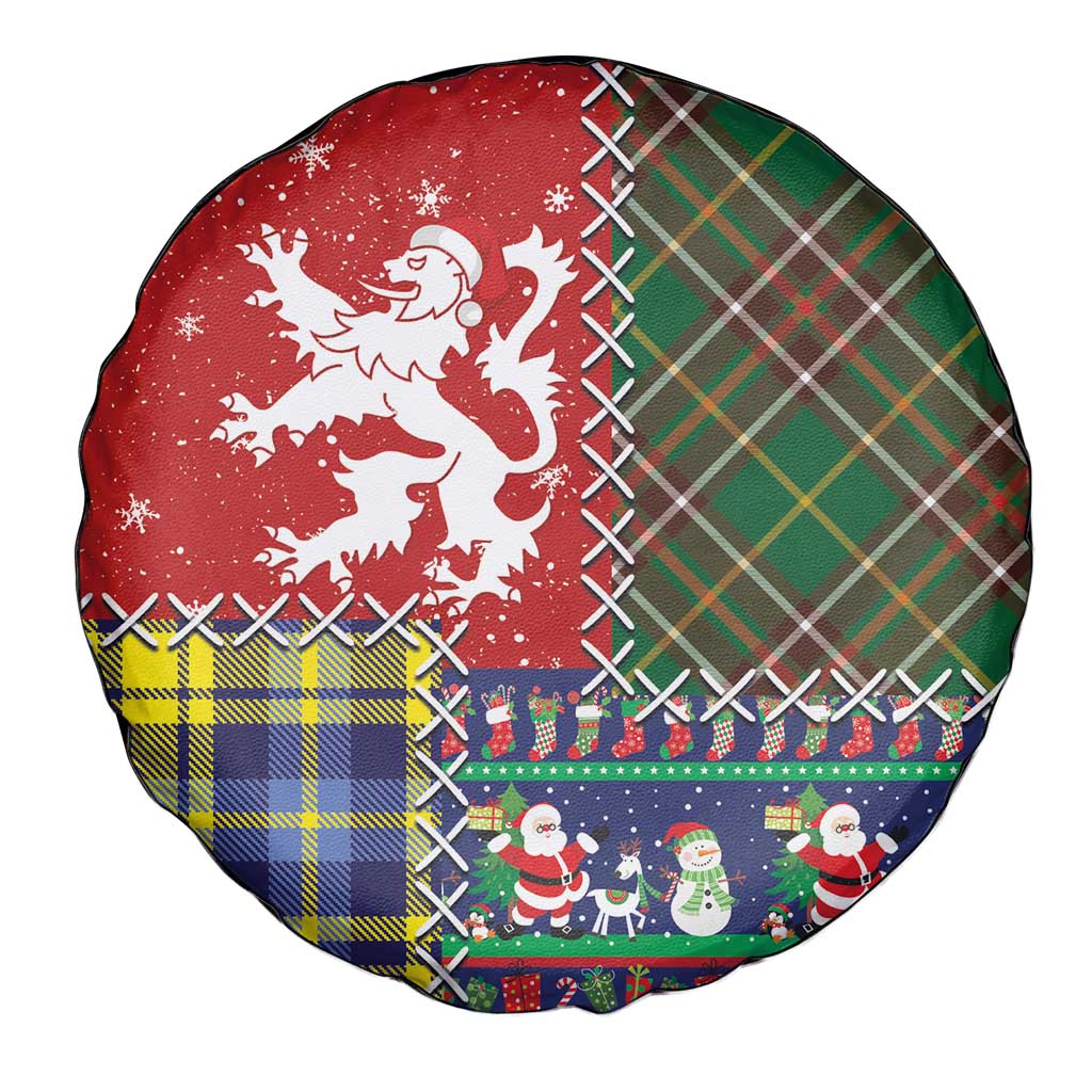 Scottish Christmas Spare Tire Cover Scotland Lion and Xmas Elements Patch Style - Wonder Print Shop