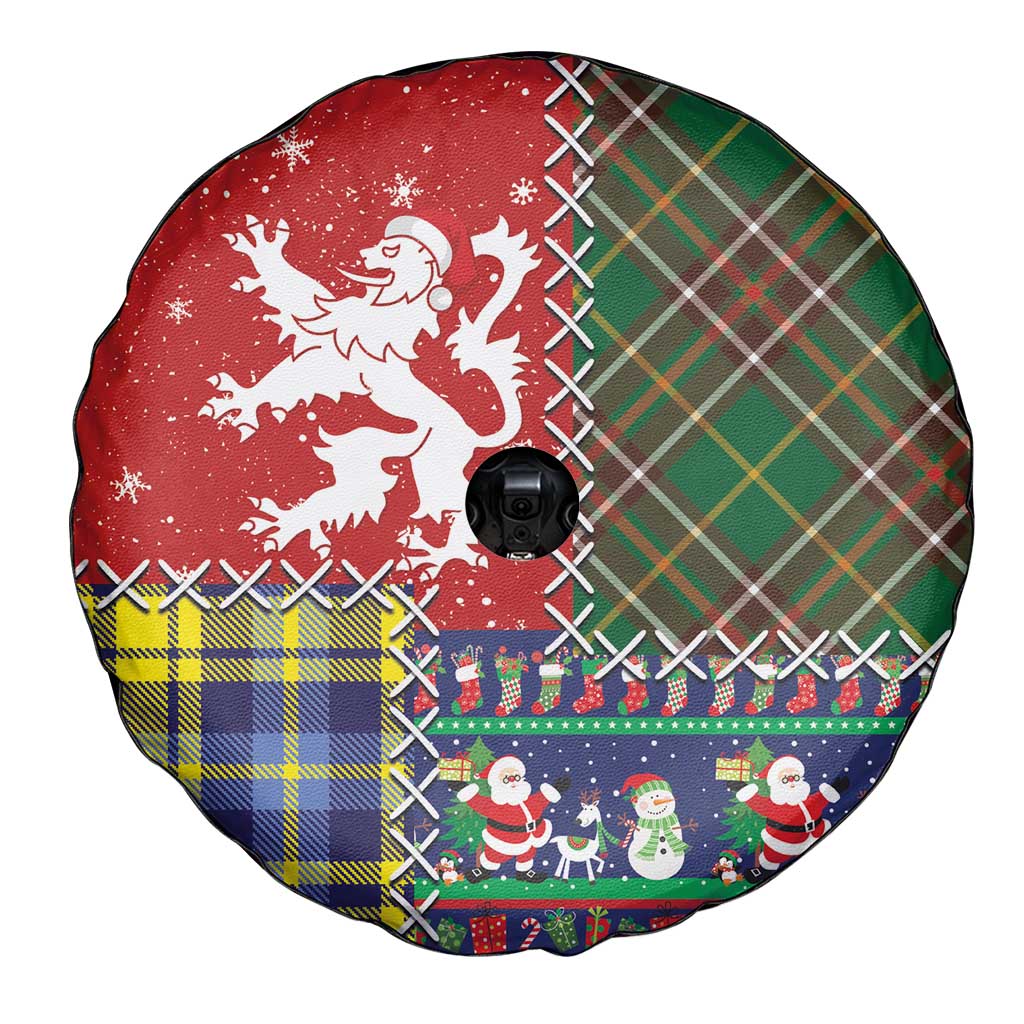 Scottish Christmas Spare Tire Cover Scotland Lion and Xmas Elements Patch Style - Wonder Print Shop