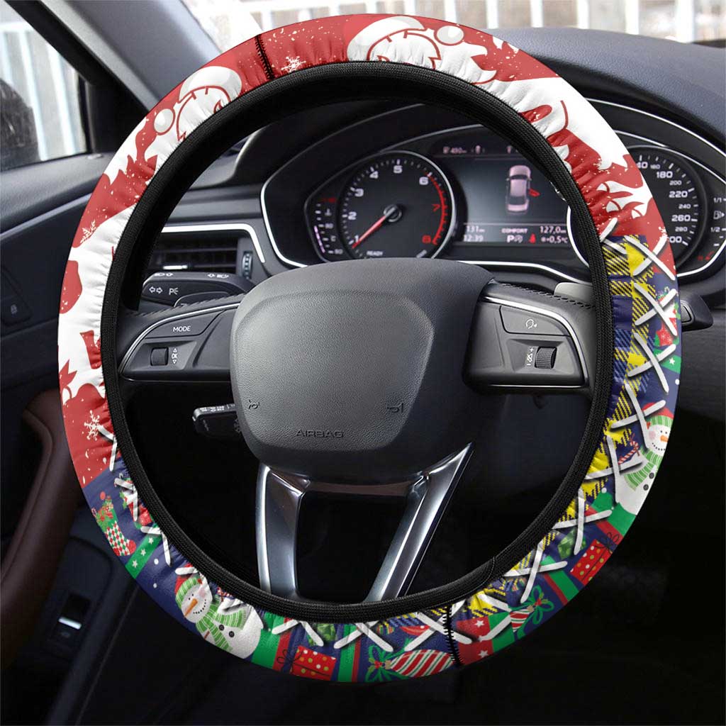Scottish Christmas Steering Wheel Cover Scotland Lion and Xmas Elements Patch Style - Wonder Print Shop