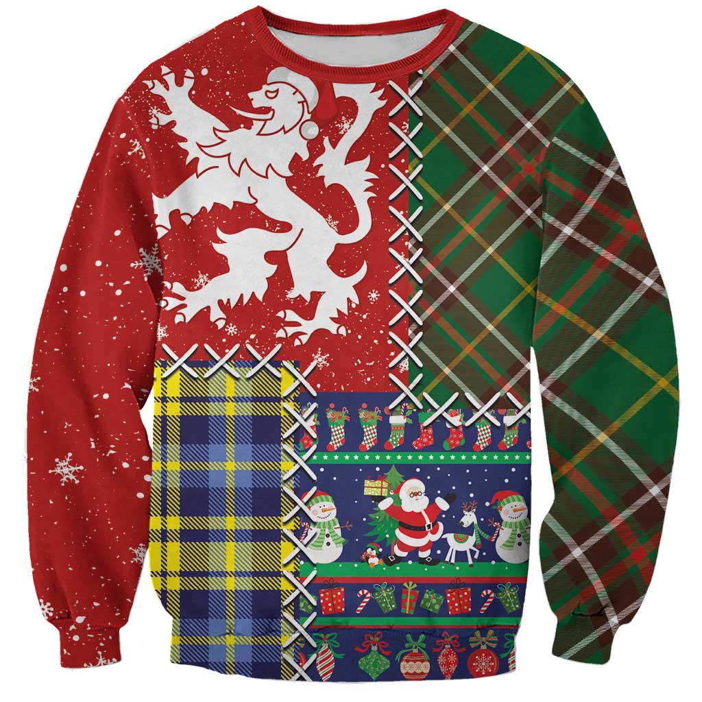 Scottish Christmas Sweatshirt Scotland Lion and Xmas Elements Patch Style - Wonder Print Shop