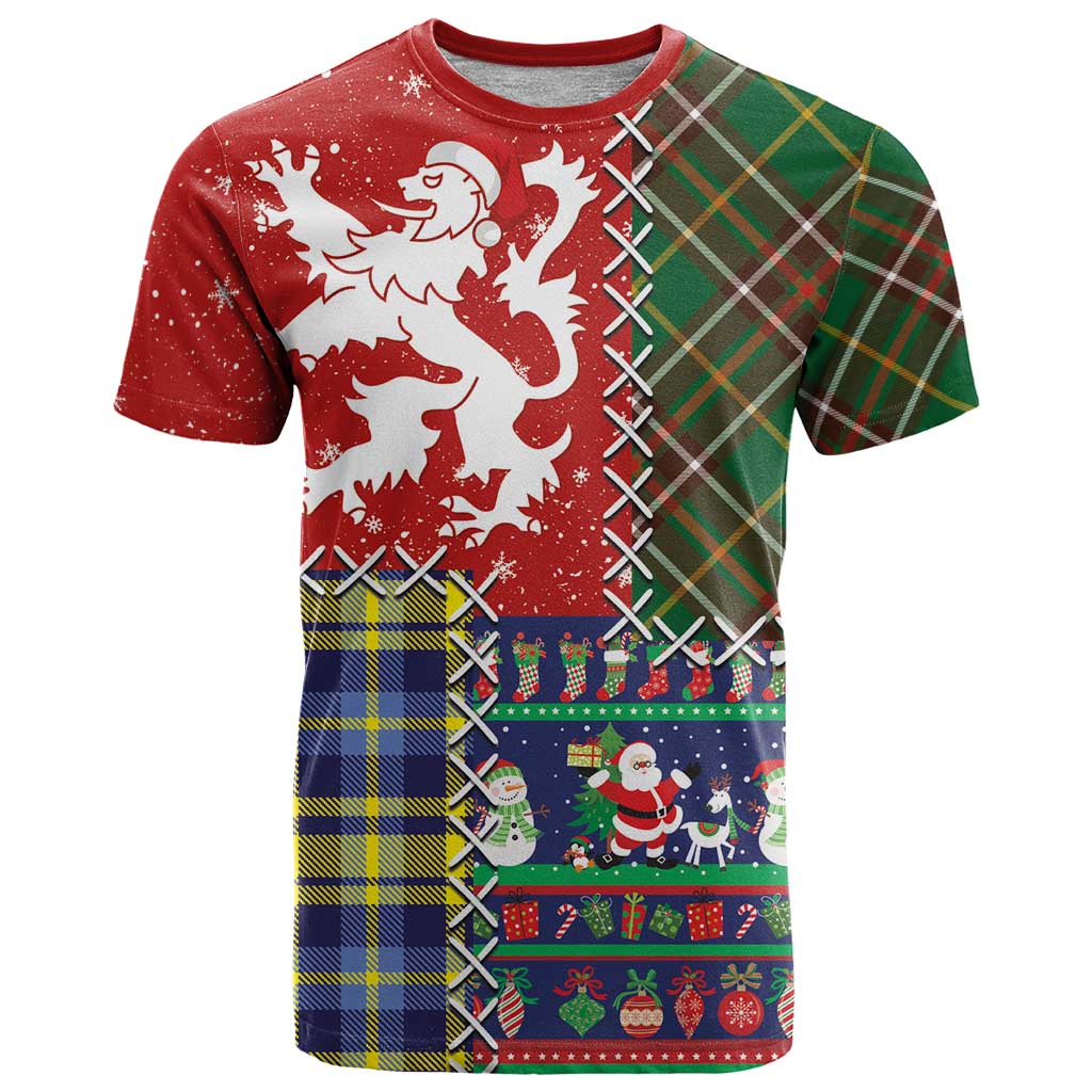 Scottish Christmas T Shirt Scotland Lion and Xmas Elements Patch Style - Wonder Print Shop