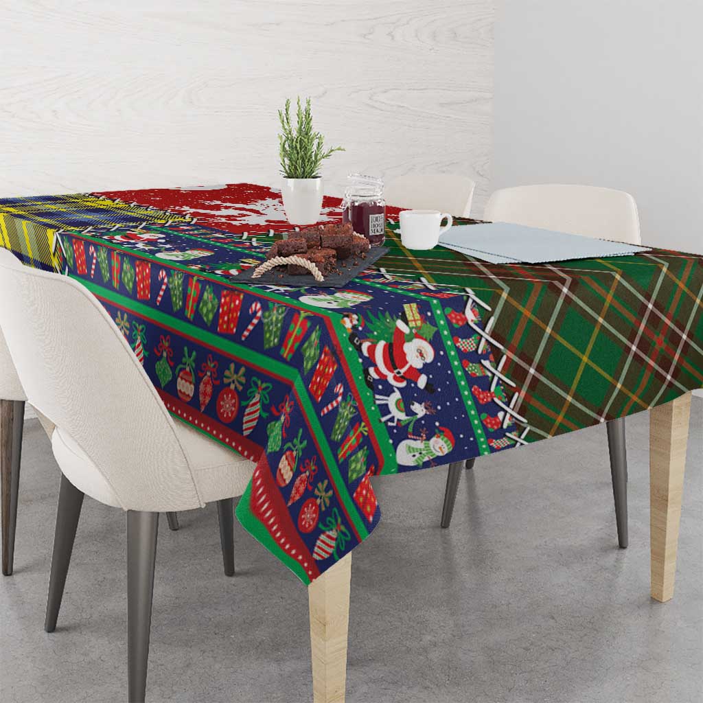 Scottish Christmas Tablecloth Scotland Lion and Xmas Elements Patch Style - Wonder Print Shop