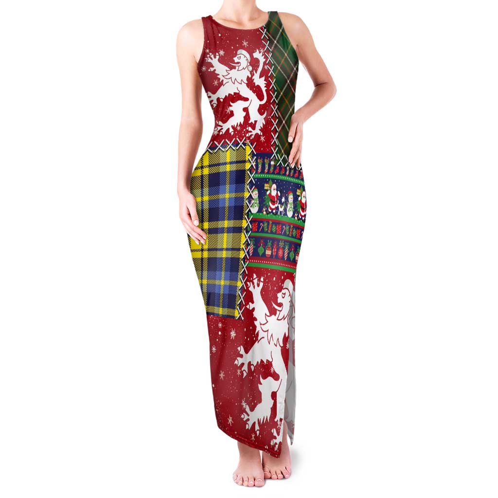 Scottish Christmas Tank Maxi Dress Scotland Lion and Xmas Elements Patch Style - Wonder Print Shop