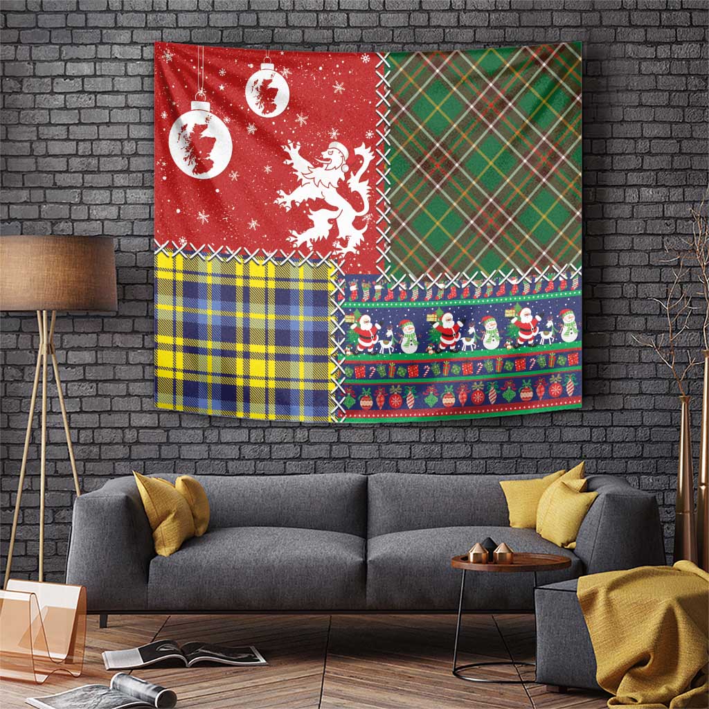 Scottish Christmas Tapestry Scotland Lion and Xmas Elements Patch Style - Wonder Print Shop