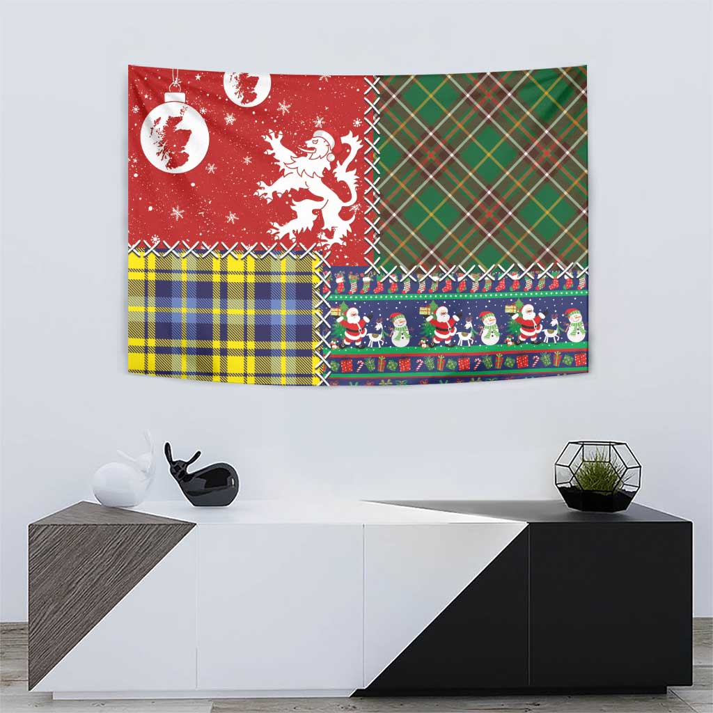 Scottish Christmas Tapestry Scotland Lion and Xmas Elements Patch Style - Wonder Print Shop