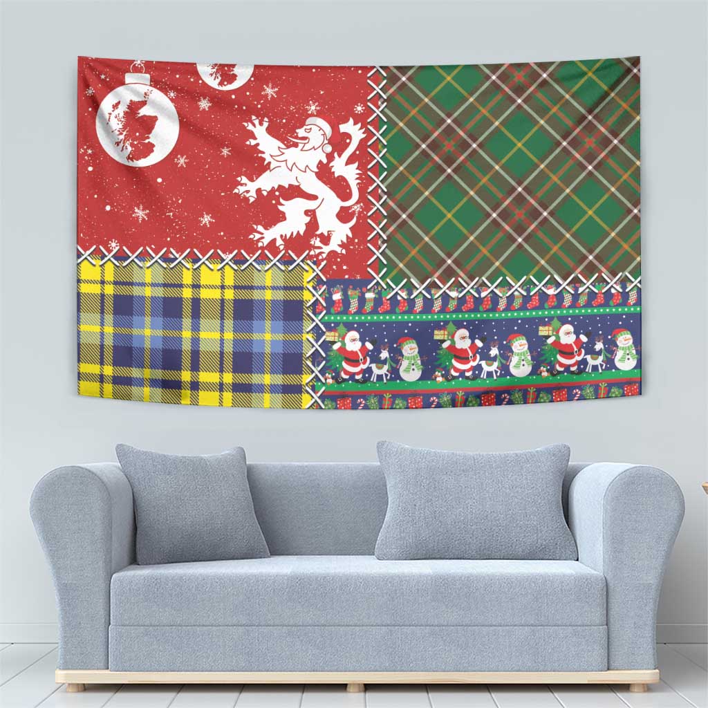 Scottish Christmas Tapestry Scotland Lion and Xmas Elements Patch Style - Wonder Print Shop