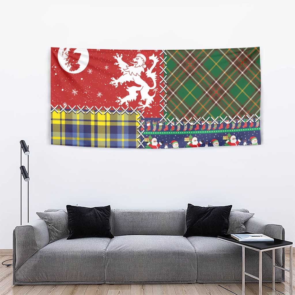 Scottish Christmas Tapestry Scotland Lion and Xmas Elements Patch Style - Wonder Print Shop