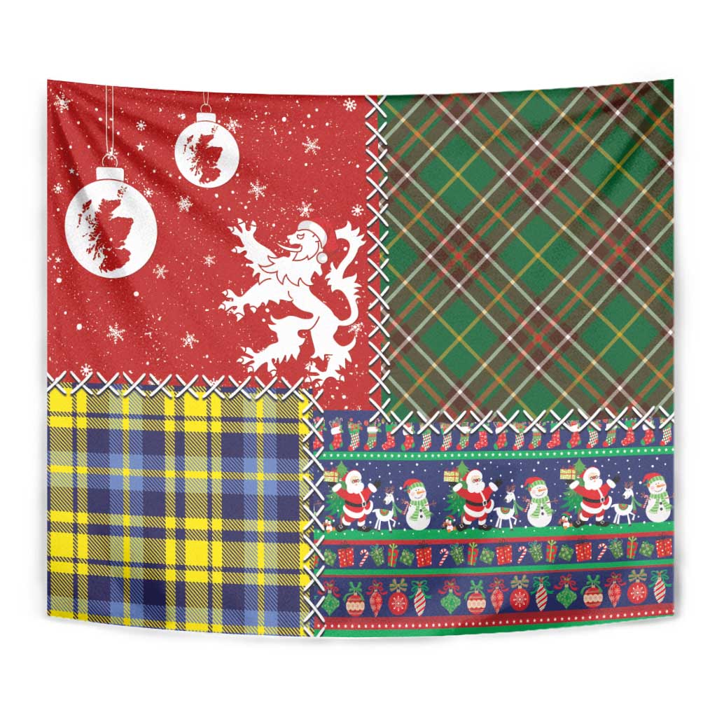 Scottish Christmas Tapestry Scotland Lion and Xmas Elements Patch Style - Wonder Print Shop