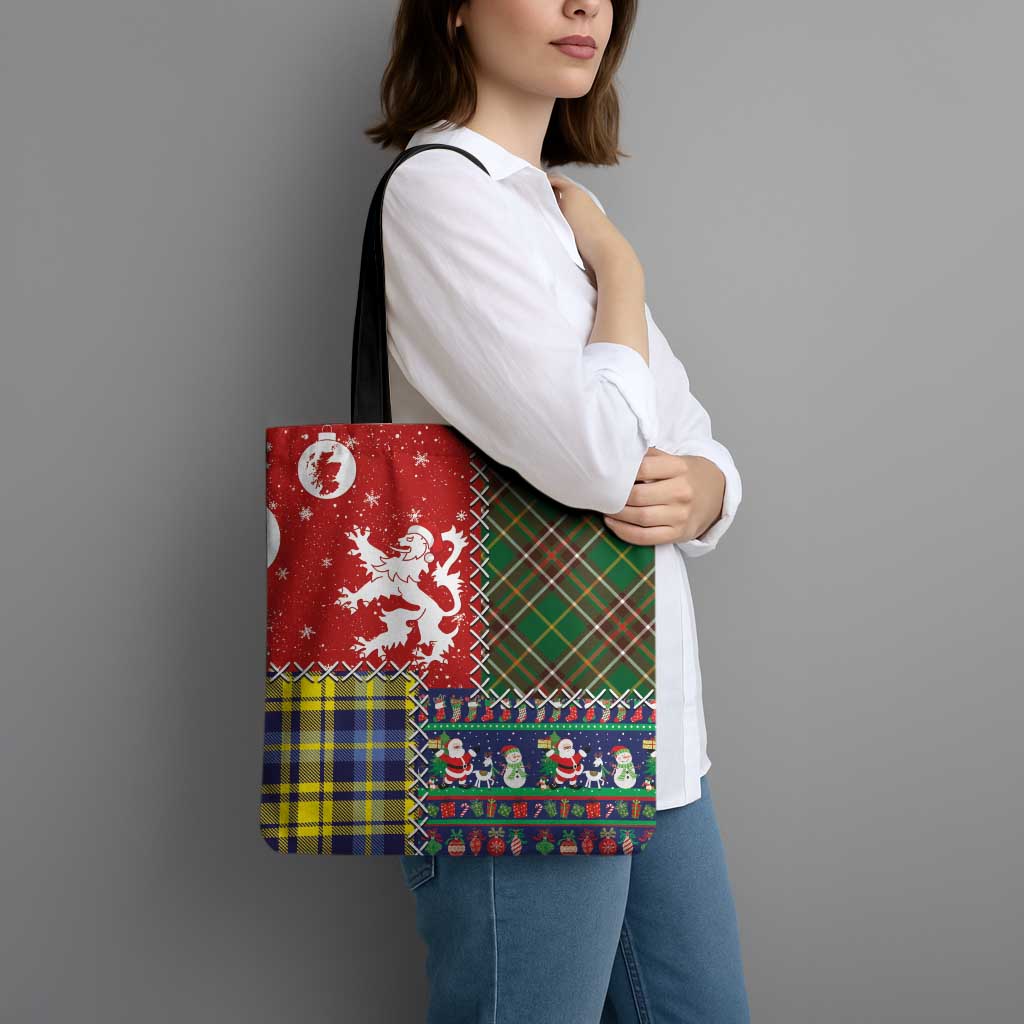 Scottish Christmas Tote Bag Scotland Lion and Xmas Elements Patch Style - Wonder Print Shop