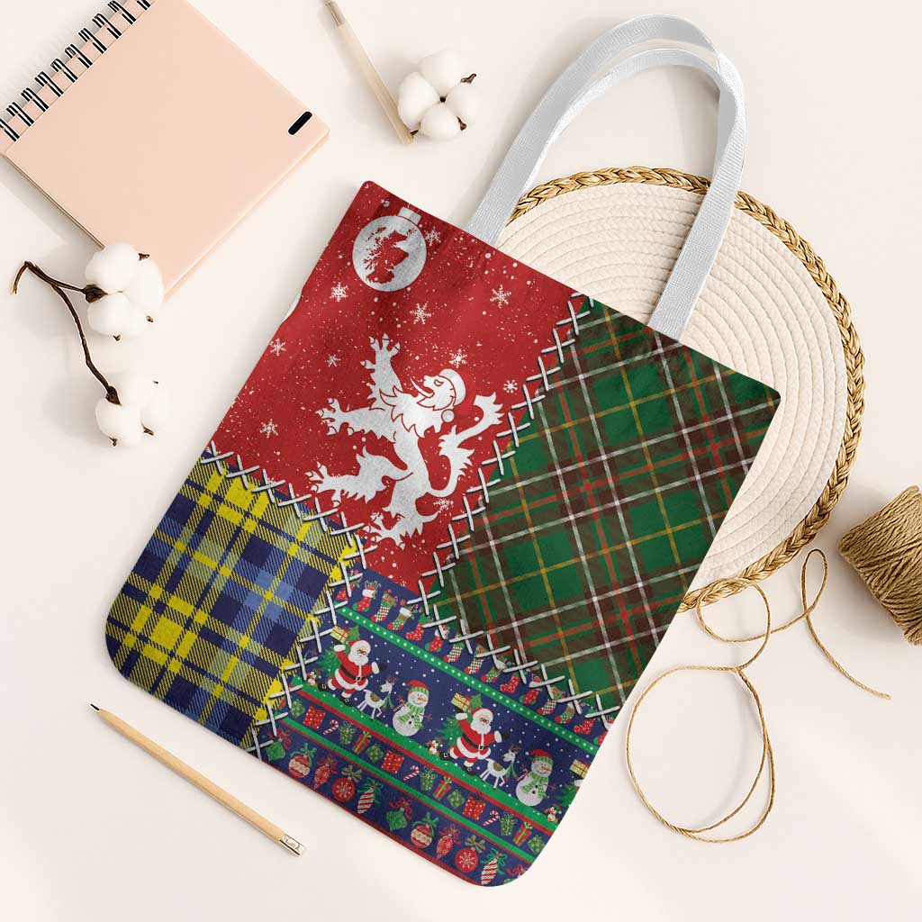 Scottish Christmas Tote Bag Scotland Lion and Xmas Elements Patch Style - Wonder Print Shop