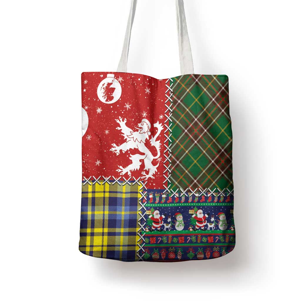 Scottish Christmas Tote Bag Scotland Lion and Xmas Elements Patch Style - Wonder Print Shop