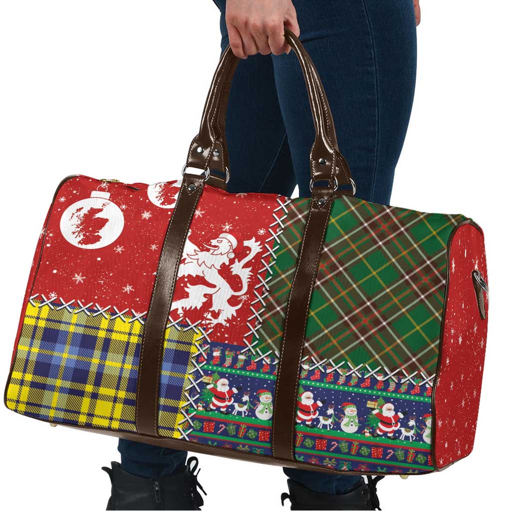 Scottish Christmas Travel Bag Scotland Lion and Xmas Elements Patch Style - Wonder Print Shop