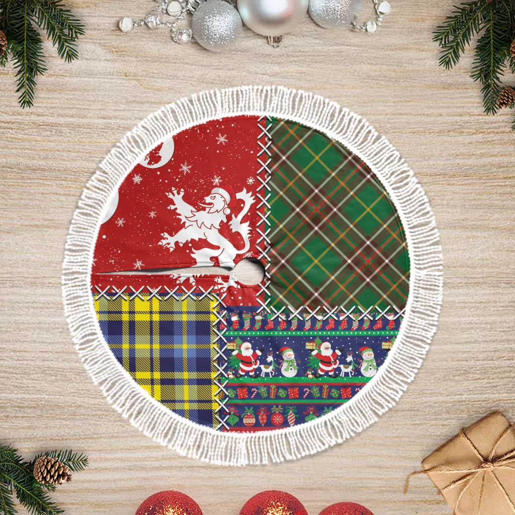 Scottish Christmas Tree Skirt Scotland Lion and Xmas Elements Patch Style - Wonder Print Shop