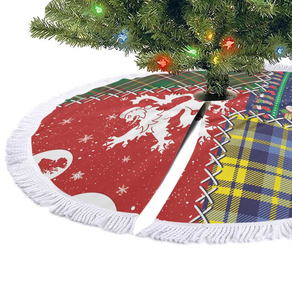 Scottish Christmas Tree Skirt Scotland Lion and Xmas Elements Patch Style - Wonder Print Shop