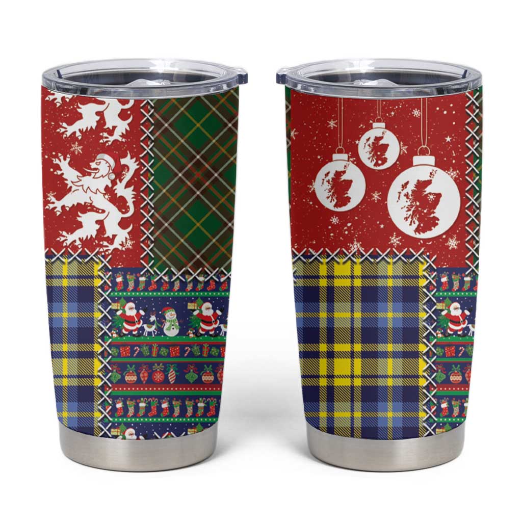Scottish Christmas Tumbler Cup Scotland Lion and Xmas Elements Patch Style - Wonder Print Shop