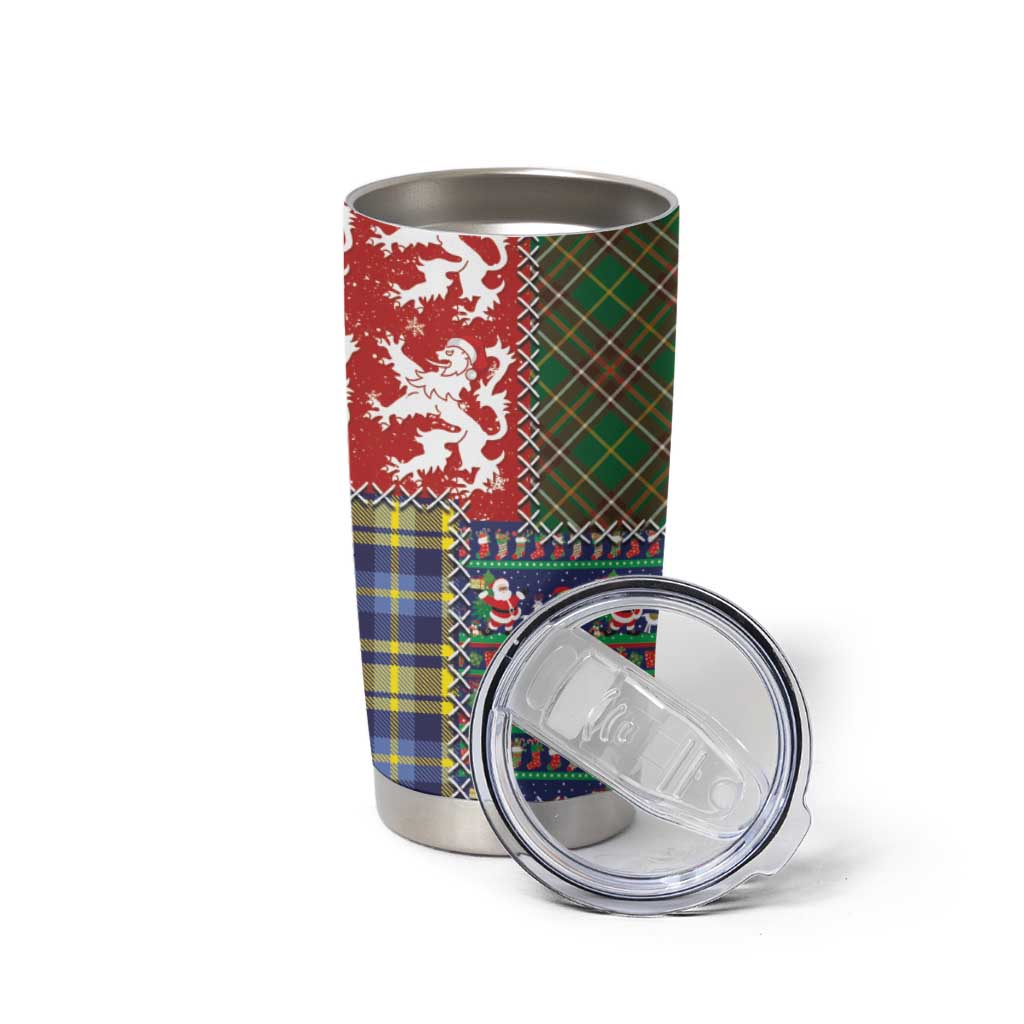 Scottish Christmas Tumbler Cup Scotland Lion and Xmas Elements Patch Style - Wonder Print Shop