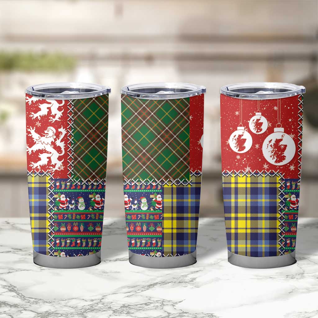 Scottish Christmas Tumbler Cup Scotland Lion and Xmas Elements Patch Style - Wonder Print Shop