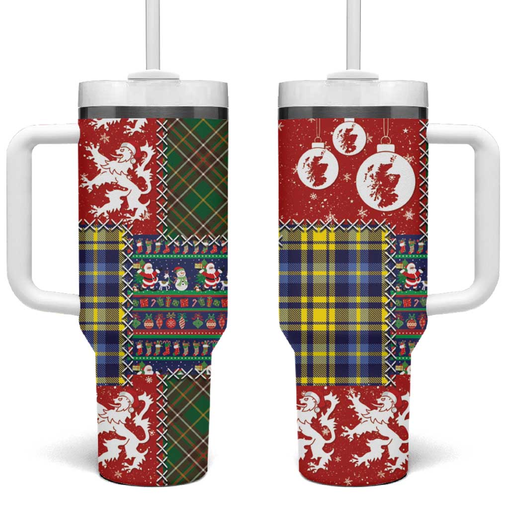 Scottish Christmas Tumbler With Handle Scotland Lion and Xmas Elements Patch Style - Wonder Print Shop